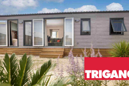 Trigano mobile home with Trigano logo in bottom corner