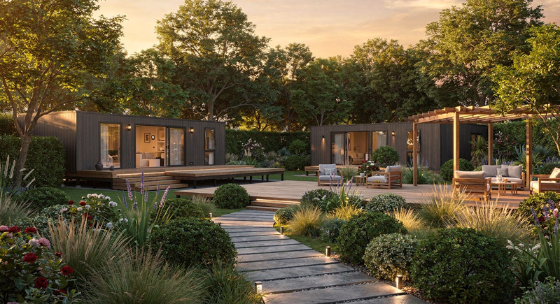 ohara key west mobile homes on a calm looking campsite at sunset