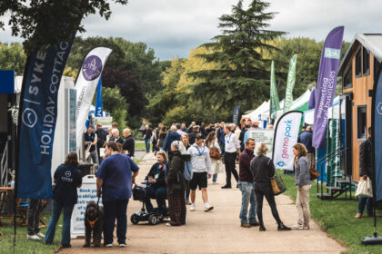 Many people walking around the Glamping Show at NAEC Stoneleigh